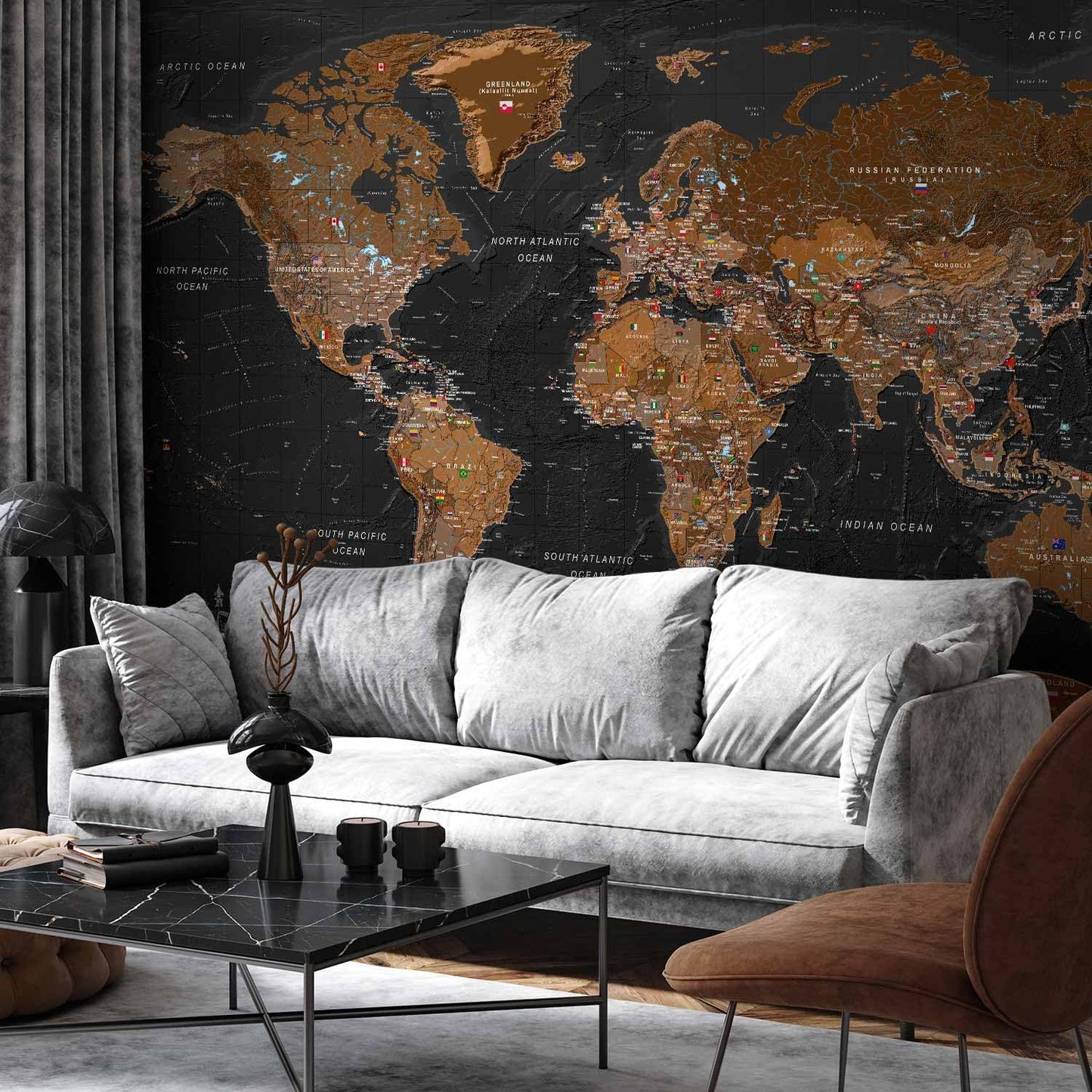 artgeist Wall Mural World Map 193x138 in - XXL Peel and Stick Self-Adhesive Wallpaper Removable Large Sticker Foil Wall Decor Print Picture Image Design Map of The World k-A-0206-a-a