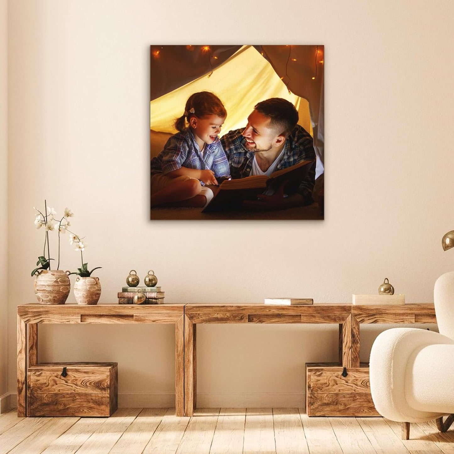 Custom Canvas Prints with Your Photos- Personalized Print Canvas Pictures, Custom Wall Art Gift for Living Room, Bedroom, Wedding Family Baby Pets Framed 24 x 24 inche