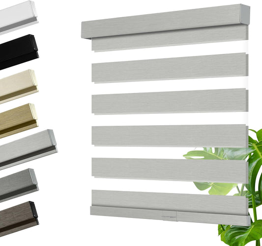 Cordless Zebra Blinds for Windows, Blackout Interior Blinds,Easy to Install,UV Protection,for Offices and Home,Custom Roller Shades, Mousse Light Grey,73" W x 64" H