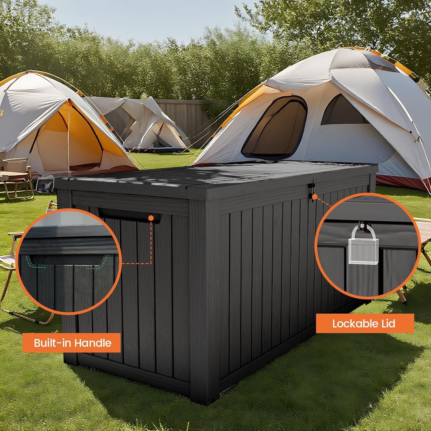 180 Gallon Outdoor Storage Box - Waterproof Resin Deck Box for Patio Cushions & Garden Tools - Lockable & Durable Outdoor Storage Bin - Sleek Black Design