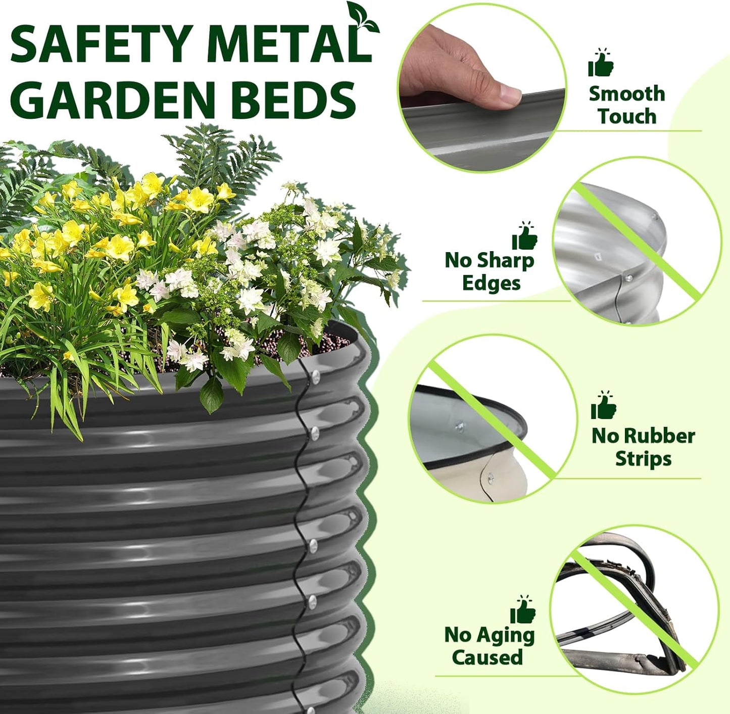A ANLEOLIFE 6X3X2 ft Galvanized Raised Garden Beds Outdoor-4 Pack, Oval Large Metal Deep Root Planter Box for Planting Vegetables Flowers Herb, Anti-Rust & Easy-Setup, Quartz Grey