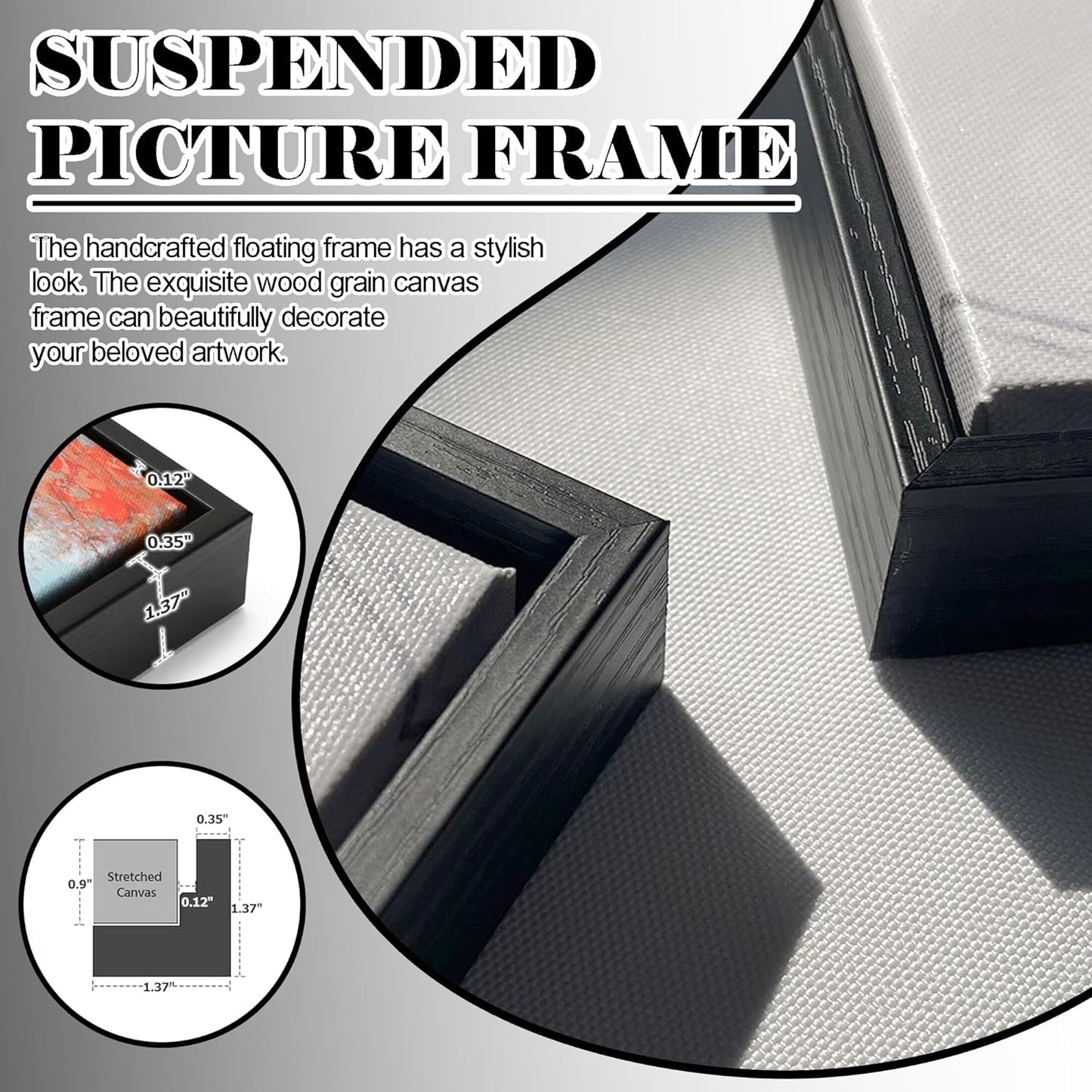 Abstract Large Wall Art - Hand Painted White Gold Tones Abstract Art Black Framed Poster Modern Style for Home Living Room Dining Room Office Hallway Kitchen Decor 24x48 In