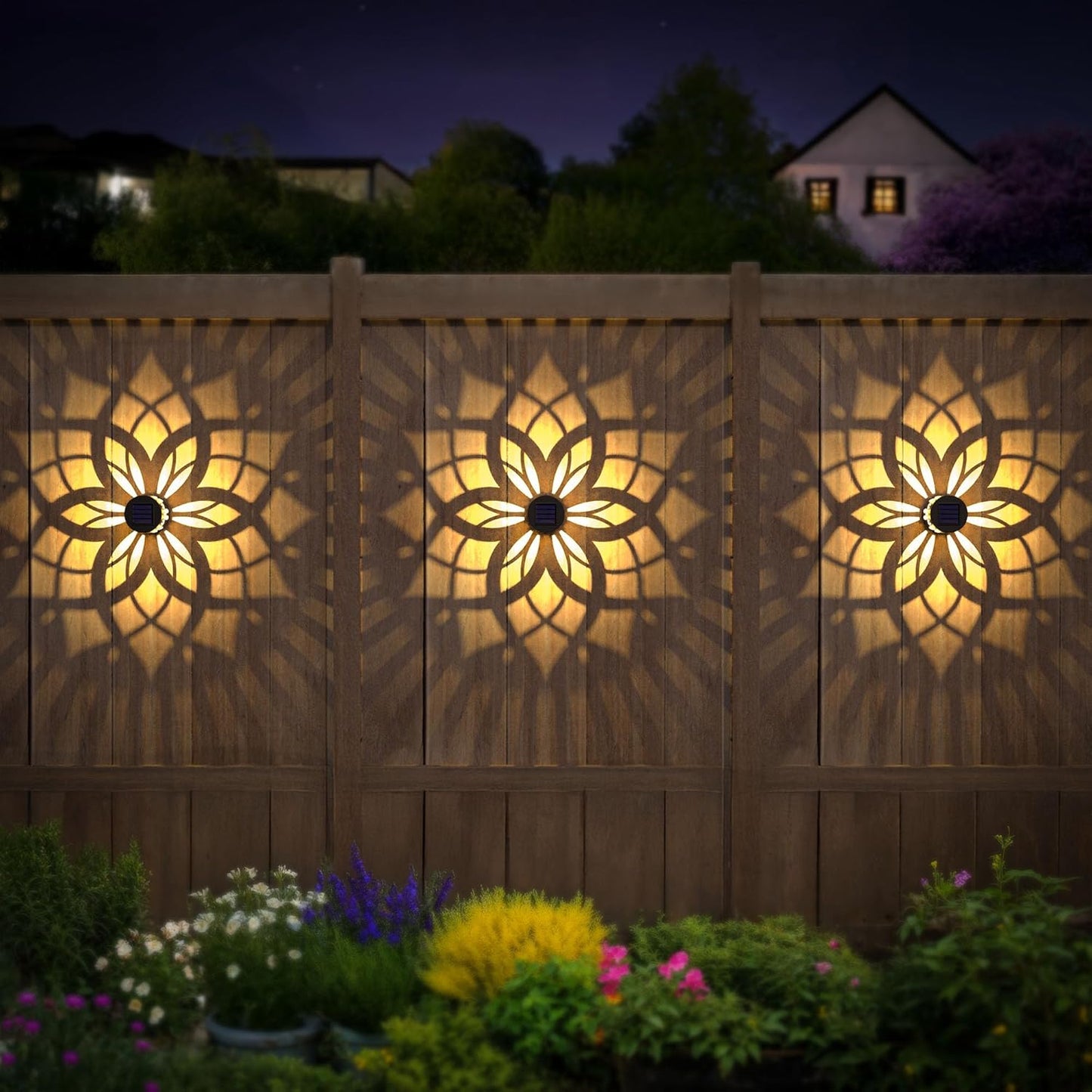 2 Pack Solar Fence Lights Metal Solar Powered Outdoor Wall Deck Step Lights Mandala Theme Waterproof Fence Light for Garden Post Patio Backyard Yard Decor, Gardening Gifts for Women Mom Grandma