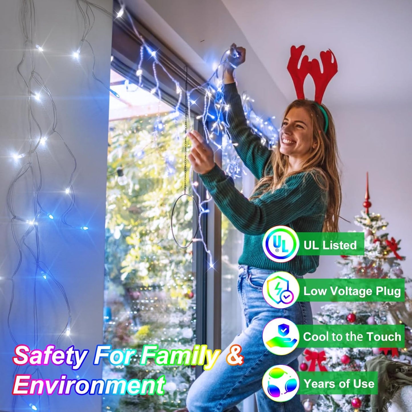 1620 LED Christma Lights with 360 Drops, 164ft Outdoor Hanging lights with 8 Modes & Timer Memory, Outsite Waterproof Curtain String Lights for Front House Fence Tree Holiday Decorations Blue & White