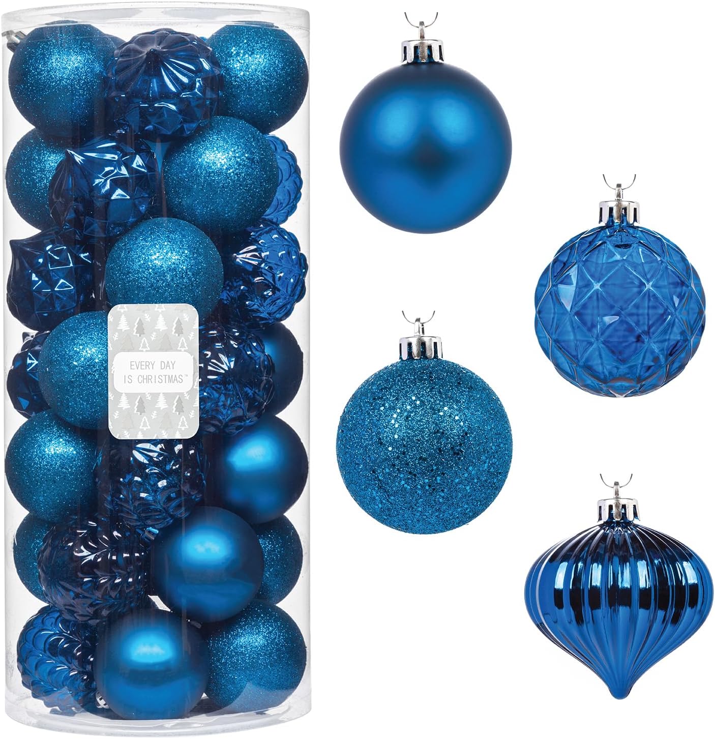 Every Day is Christmas Ornaments, Shatterproof Christmas Tree Ornament Set, Christmas Balls Decoration 35 Count (2.75"/70mm, Royal Blue)