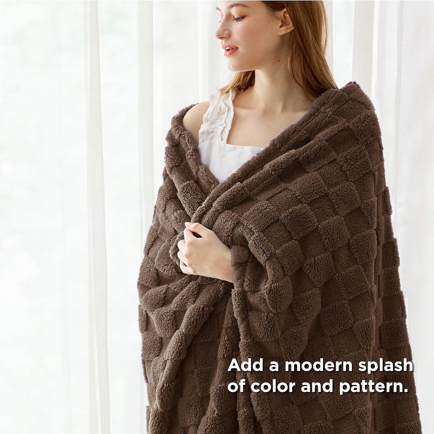 Bedsure GentleSoft Fall Throw Blanket for Couch Dark Brown - Checkered Fleece Blankets Gifts for Women Men Girls, Cute Soft Cozy Throw for Bedroom Home Decor Gifts, 50x60 Inches