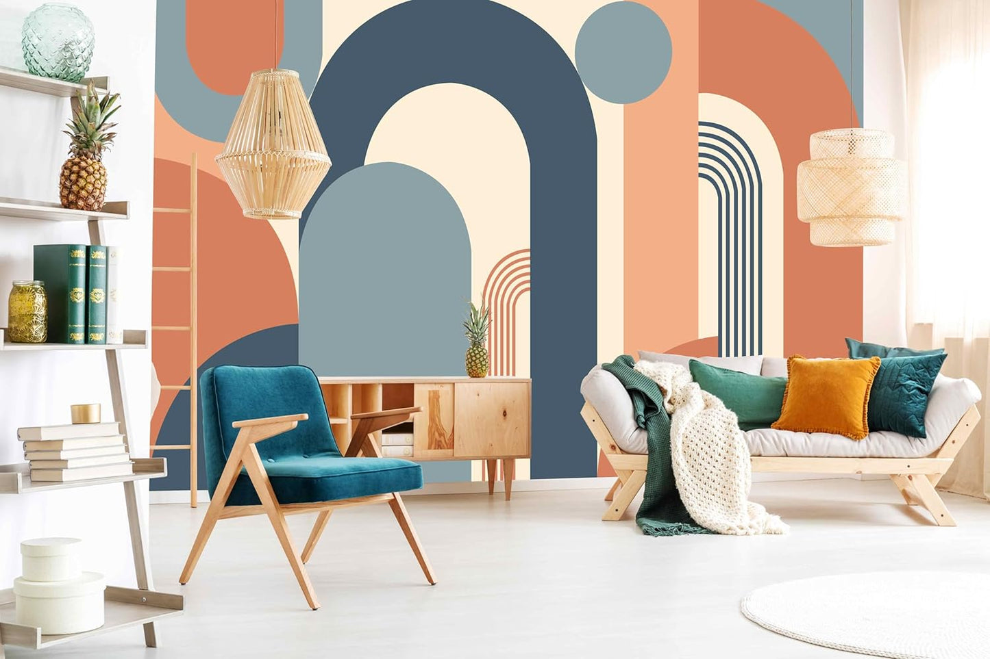 Geometric Shapes Arch Wallpaper Abstract Art Wall Mural for Living Room (Not Peel and Stick)