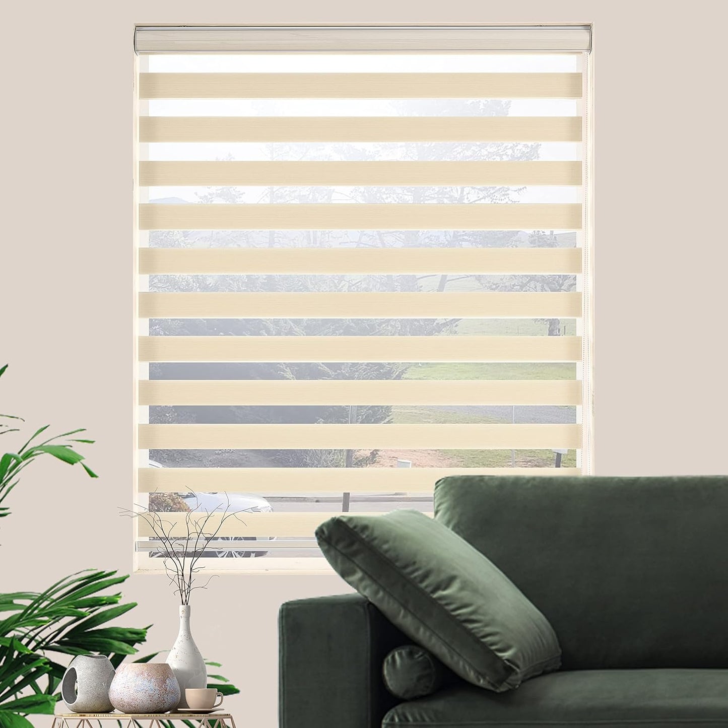 Custom Zebra Blinds for Windows, Free-Stop Zebra Shades, Dual Layer Light Filtering Sheer Blinds for Indoor Windows, Roller Window Shades for Privacy (20" W X 72" H, Cream)