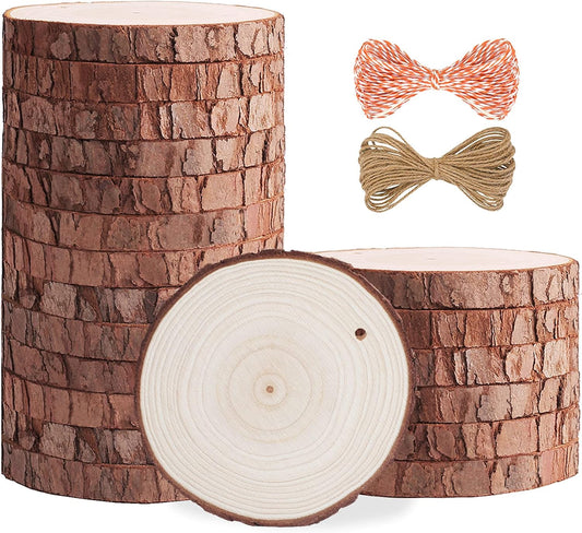 5ARTH Natural Wood Slices - 20 Pcs 3.5-4.0 inches Craft Unfinished Wood kit Predrilled with Hole Wooden Circles for Arts Wood Slices Christmas Ornaments DIY Crafts
