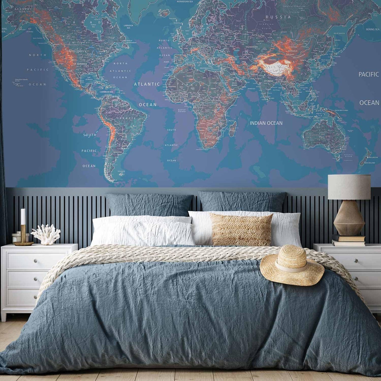 artgeist Wall Mural World Map 157x110 in - XXL Non-Woven Wallpaper Fleece Wall Decor Photo Print Picture Image Design Home Map of The World k-A-0061-a-d