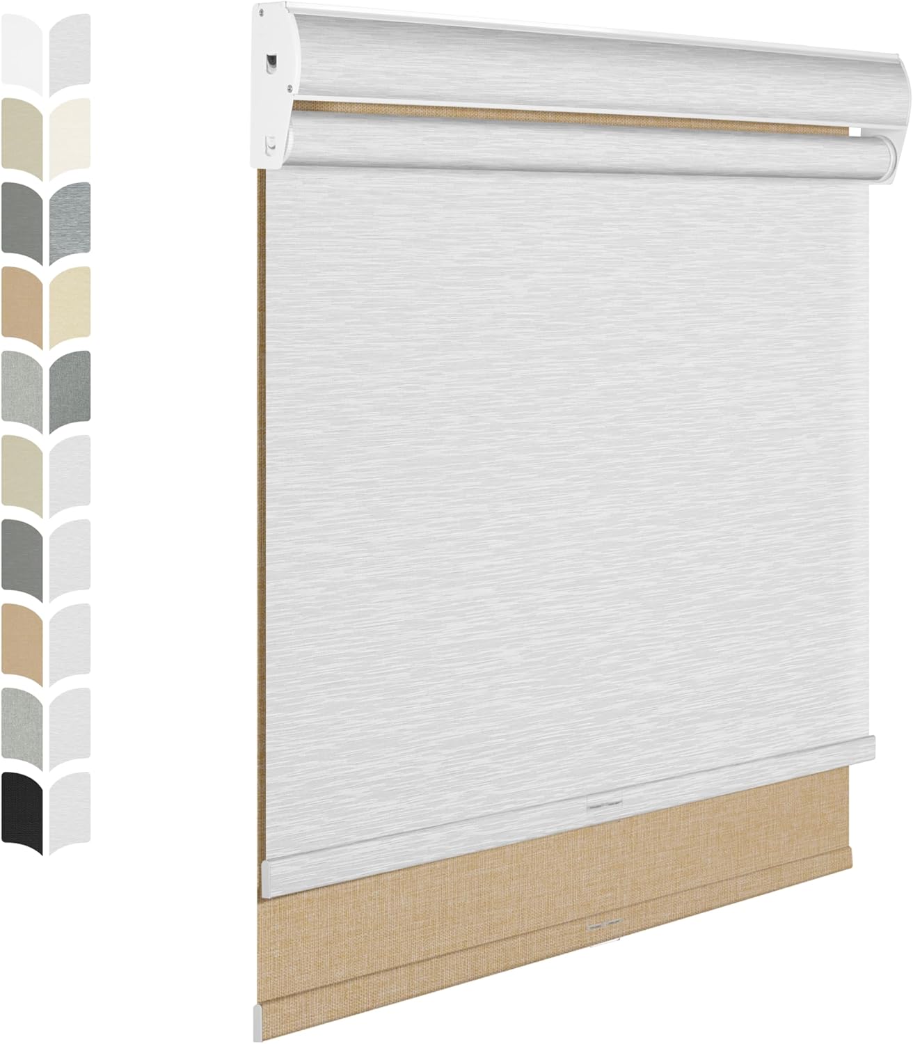 BERISSA Cordless Dual Roller Shades With Cassette Valance, Blackout and Light Filtering, Day and Night for Home Office Door - Linen Beige and White, 72 W x 80" H
