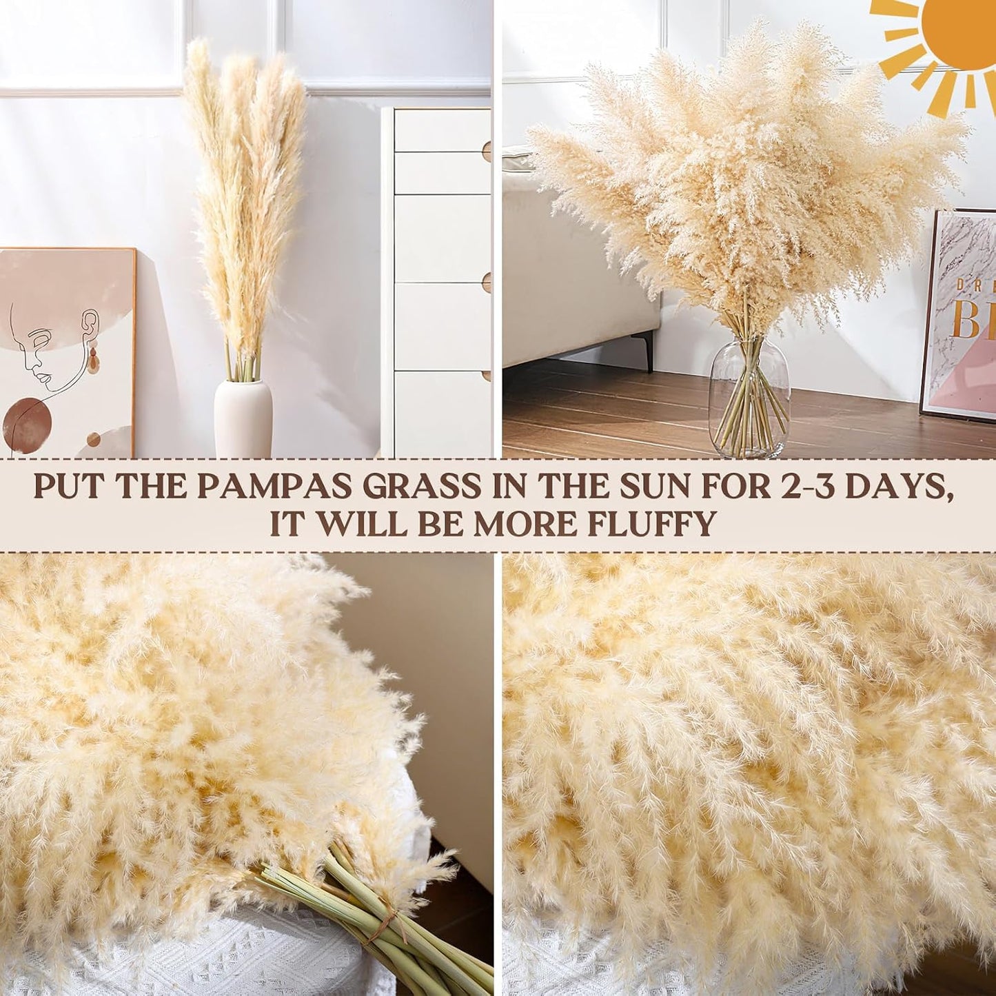 40" 22PCS Dried Pampas Grass Decor Tall,Large Natural Beige pompas Grass Tall Pampas Grass for Floor Vase,Wedding,Party,Farmhouse,Boho Home Decor,and Creating a Bohemian Ambiance