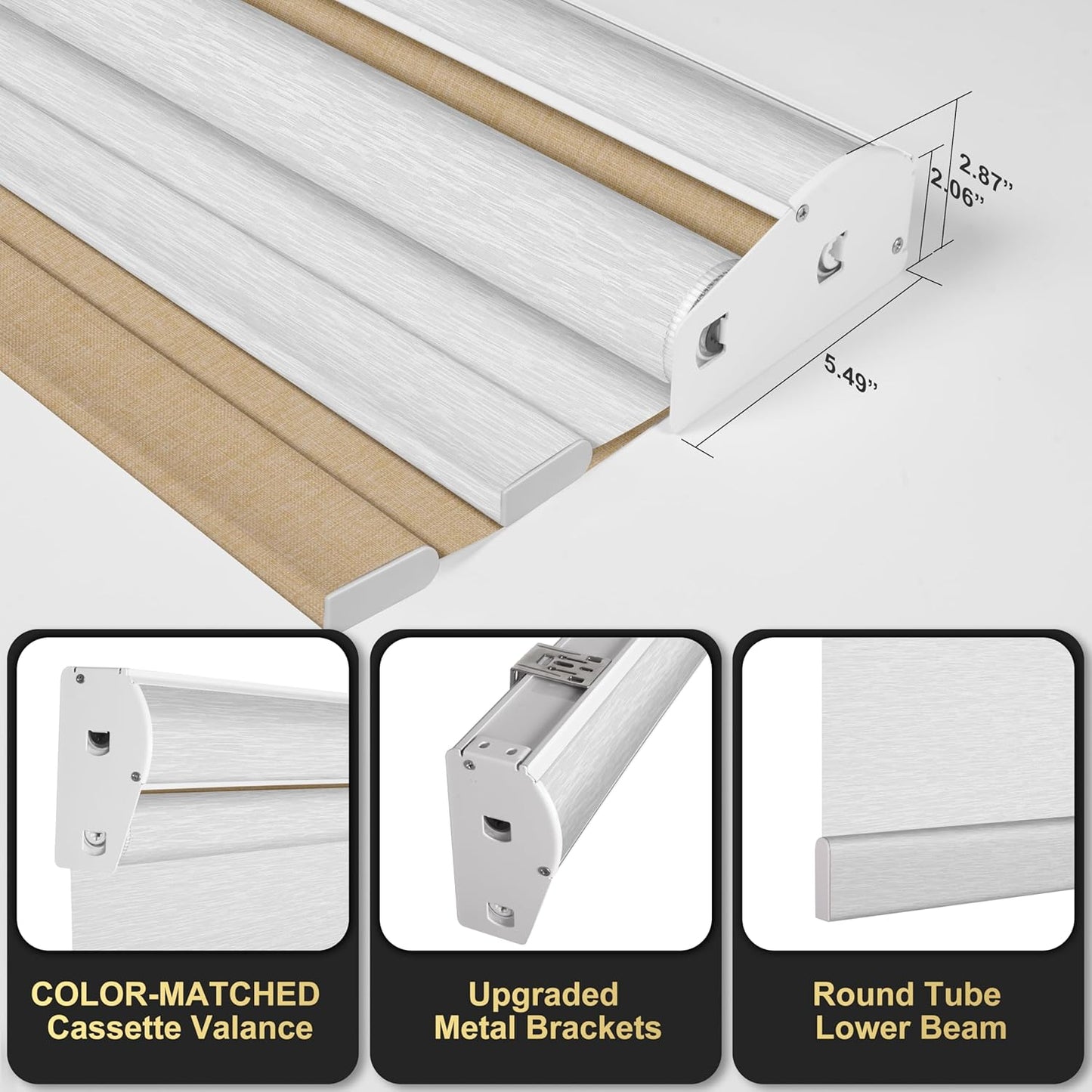 BERISSA Cordless Dual Roller Shades With Cassette Valance, Blackout and Light Filtering, Day and Night for Home Office Door - Linen Beige and White, 26 W x 86" H