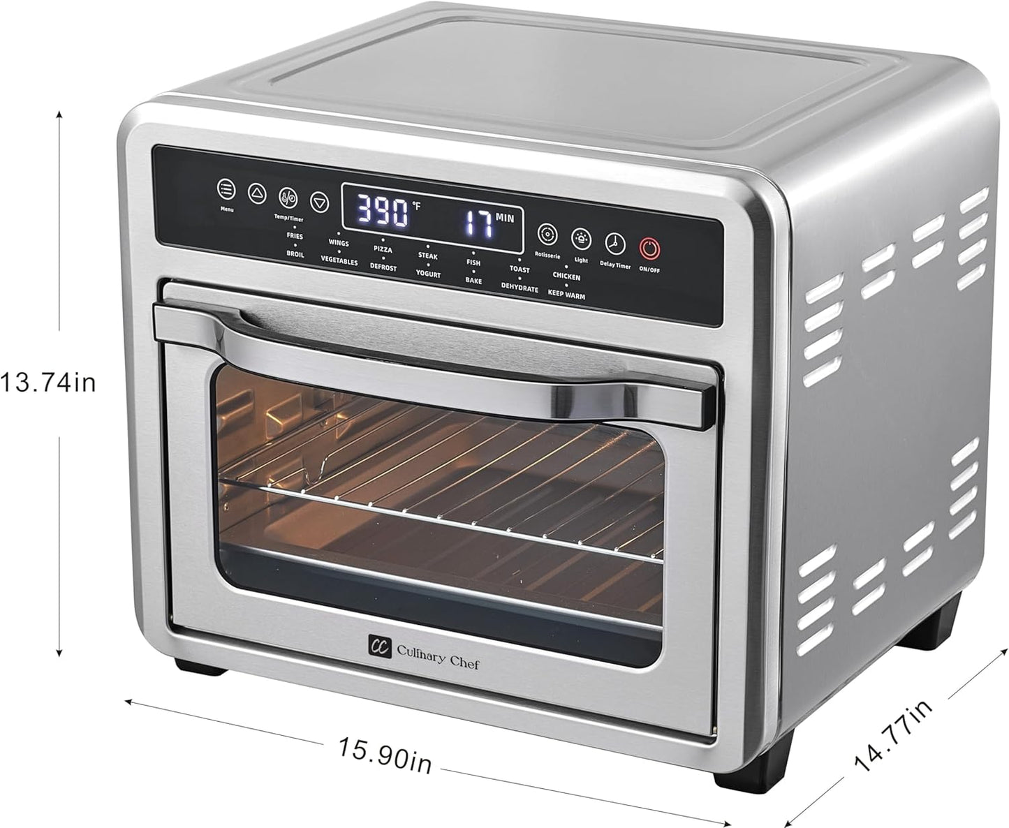 Air Fryer Oven, Digital, 26 Quart 10-in-1 Countertop Toaster Oven & Air Fryer Combo - Grill, Rotisserie, Dehydrator, Pizza Oven, & More, Stainless Steel