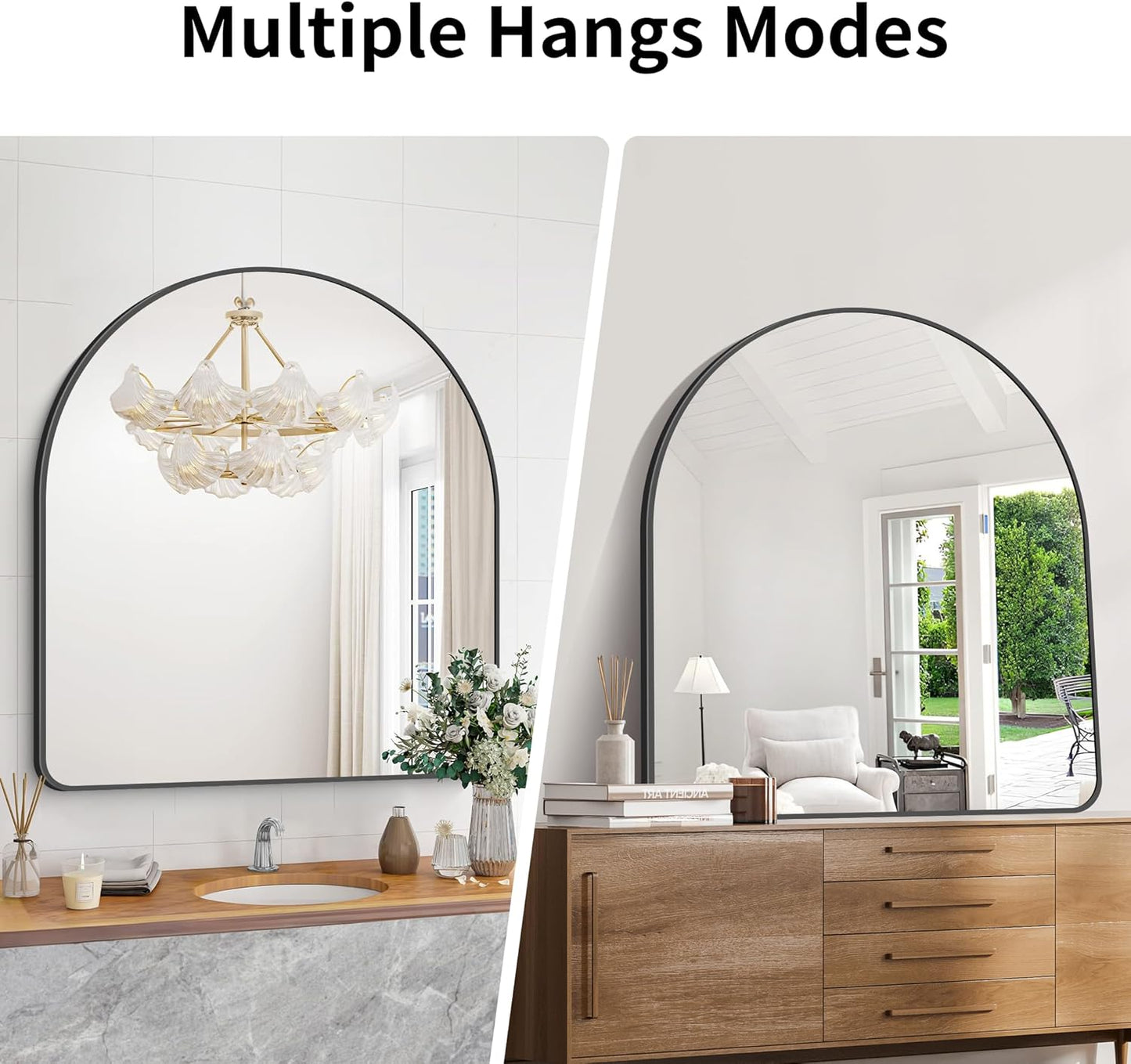 Arched Bathroom Mirror, 36"x40" Black Arched Mirror for Bathroom, Wall Mounted Mirror, Black Vanity Wall Mirror w/Metal Frame for Bedroom, Entryway, Living Room, Vertically Hanging