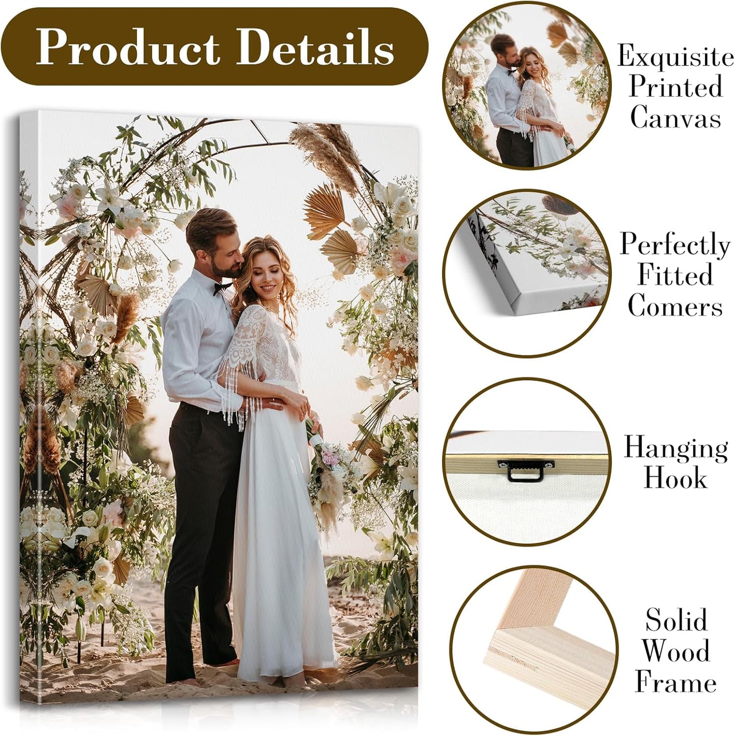 Custom Canvas Prints with Your Photos - Personalized Pictures Print, Customized Photo Gifts, Wall Art Poster Canvas Printing for Wedding, Family, Baby, Pets, Home Office Decor, Wrapped Frame 16x16