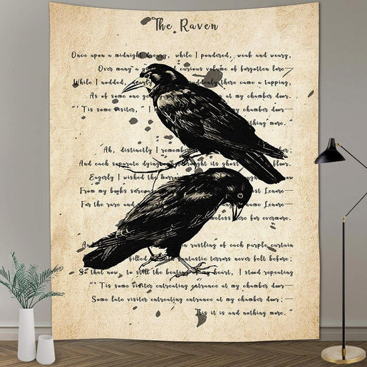 FEASRT Upgrading Dictionary Art Wall Tapestry The Raven Nevermore Edgar Allan Poe Hymn Decor 60x80 Inches for Living Room Bedroom Home Dorm GTQQAY1539