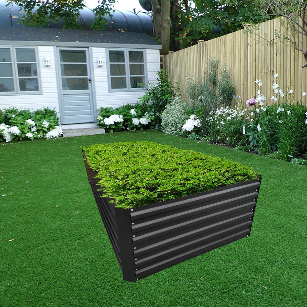 8x4x2FT Metal Raised Garden Bed Kit, Galvanized Outdoor Garden Bed Planter Box for Vegetables, Flowers, Herbs, Succulents and More, Black
