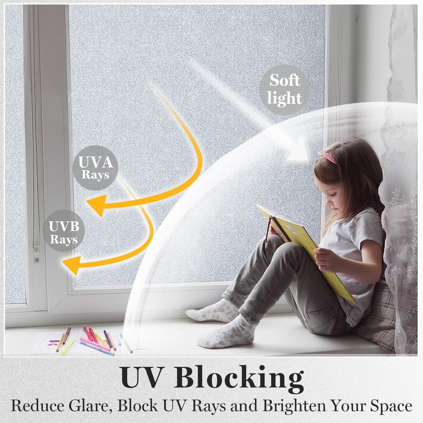 DUOFIRE Window Privacy Film, Sparkling Frosted Glass Window Film, UV Blocking Non-Adhesive Static Cling Windows Clings, No Glue Removable Windows Coverings for Home Office Bathroom, 35.4 X 78.7 inch