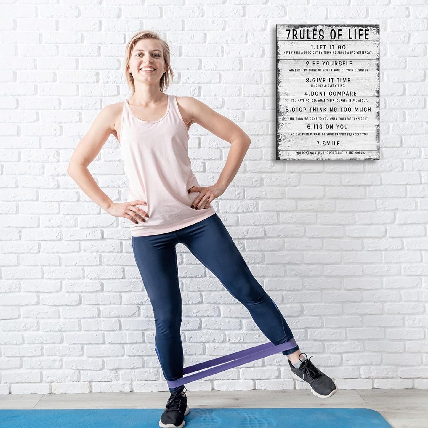 7 Rules of Life Wall Art Motivational Inspirational Poster Printed on Canvas Wall Decor for Living Room or Office Size11.5 x 15 Inch - Framed Canvas Prints For Bedroom or Home Art Decoration Positive