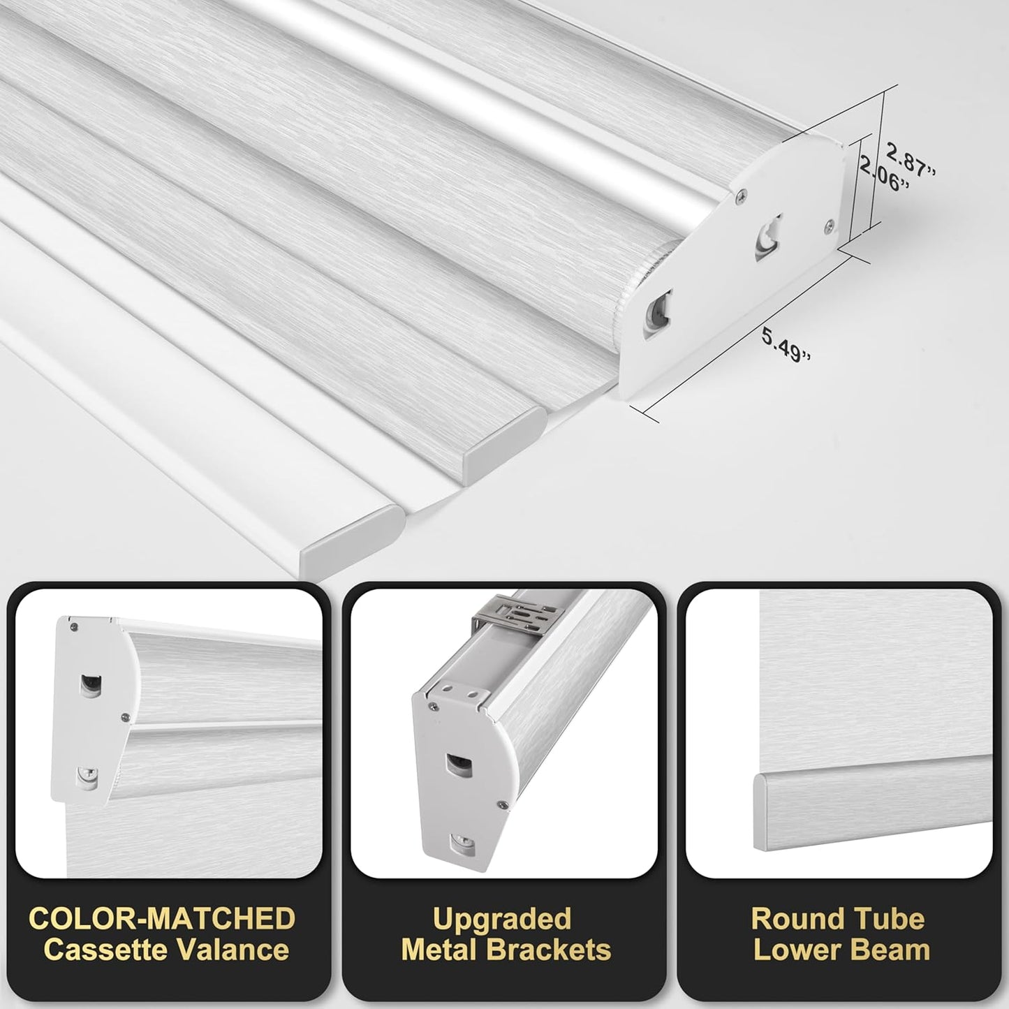 BERISSA Cordless Dual Roller Shades With Cassette Valance, Blackout and Light Filtering, Day and Night for Home Office Door - Striped Jacquard White, 68 W x 64" H