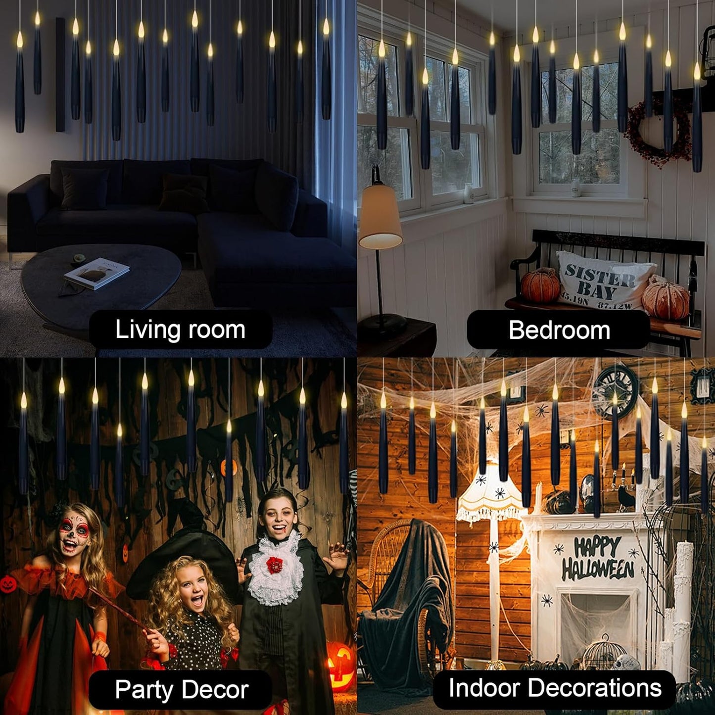 GenSwin 22pcs Flameless Floating Candle with Magic Wand Remote Timer, Battery Operated Hanging Window Candles Flickering, 6.1" LED Electric Candles for Christmas Halloween Decorations(Black)