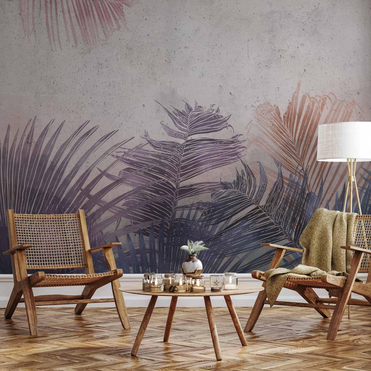 artgeist Wall Mural Jungle 177x124 in - XXL Non-Woven Wallpaper Fleece Wall Decor Photo Print Picture Image Design Leaves Botanical Nature Purple Grey b-A-0827-a-a