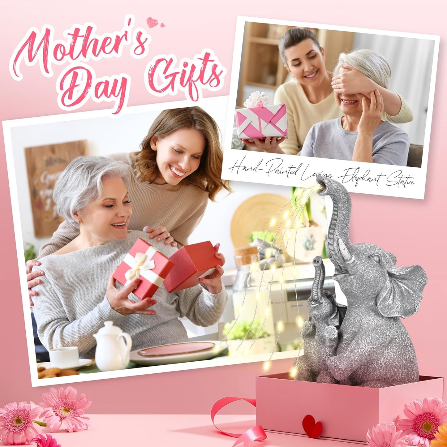 GIGALUMI Solar Garden Outdoor Statues for Women, Mom, Grandma. Elephant Figurine Housewarming and Birthday Gifts Outdoor Statue Light Decor Ornament for Backyard, Patio, Balcony, Lawn, Pond