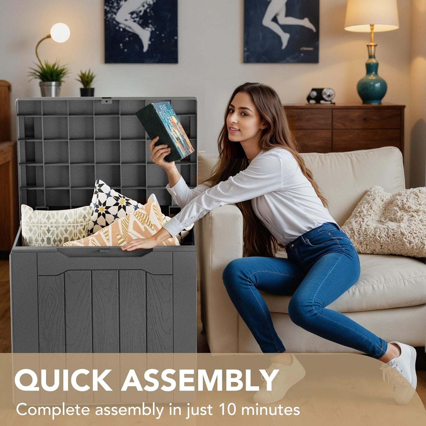 Devoko 30 Gallon Resin Deck Box Outdoor Indoor Waterproof Storage Box for Patio Furniture Pool Accessories Storage for Cushion Garden Tools (30 Gallon, Grey)