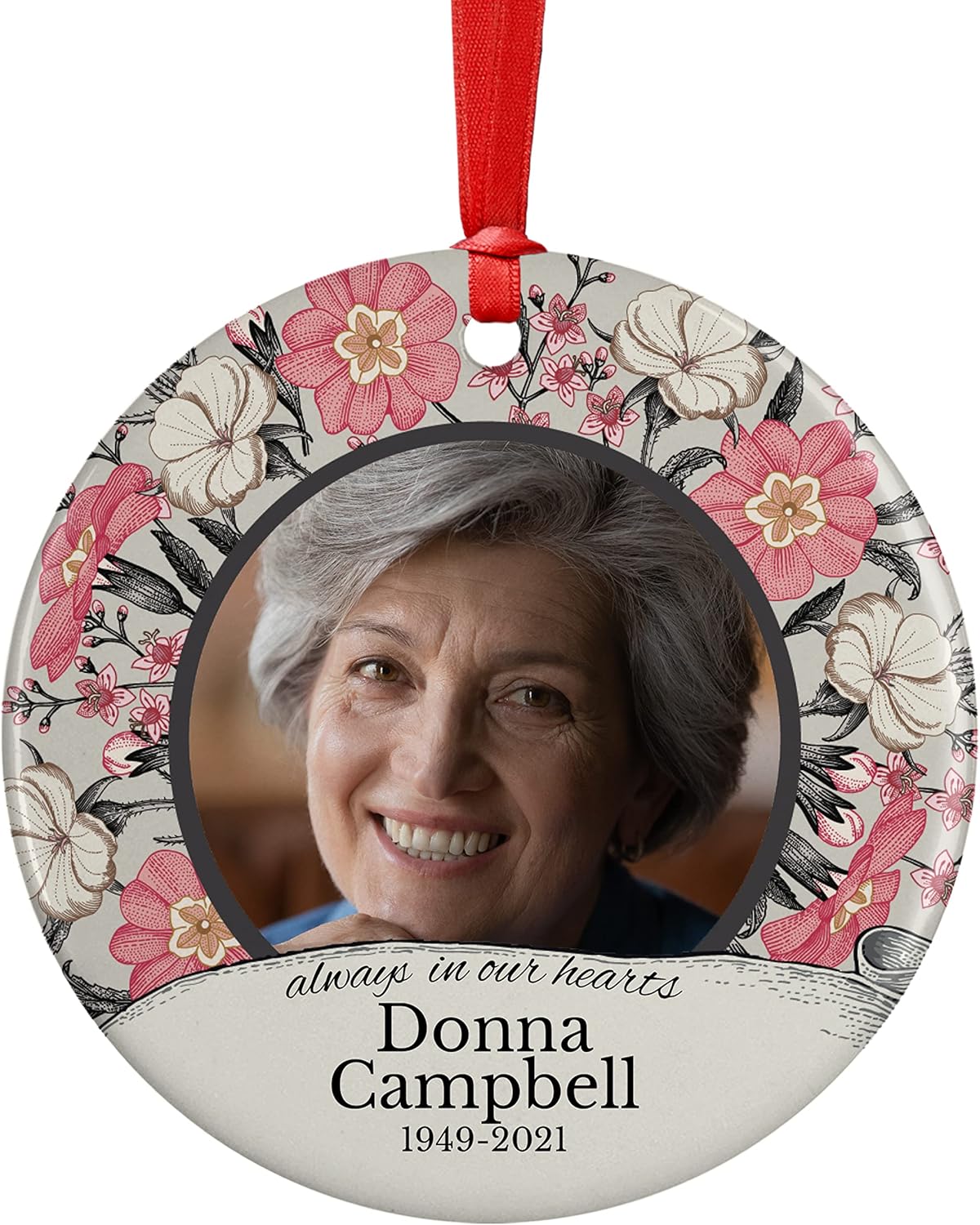 Always in Our Hearts, Memorial Christmas Ornament Personalized with Photo, Name & Date - Upload Photo & Picture - 7 Designs, Memorial Ornaments Loss of Loved Ones – D1