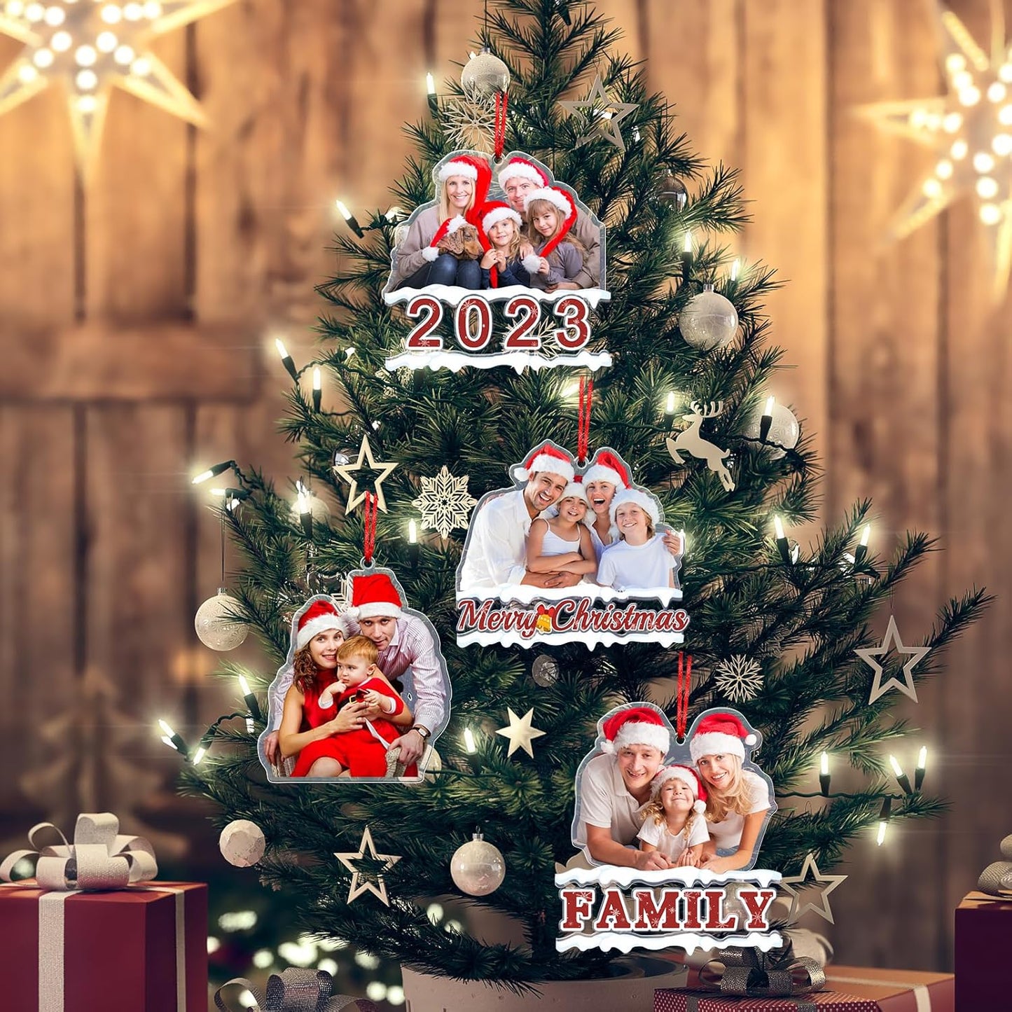 Amlion Personalized Your Photo Ornament,Custom Photo Ornament 2023 Customized Acrylic Family Picture Ornament Decor Xmas Gift for Kids Mom Dad Husband Wife Friend Pet