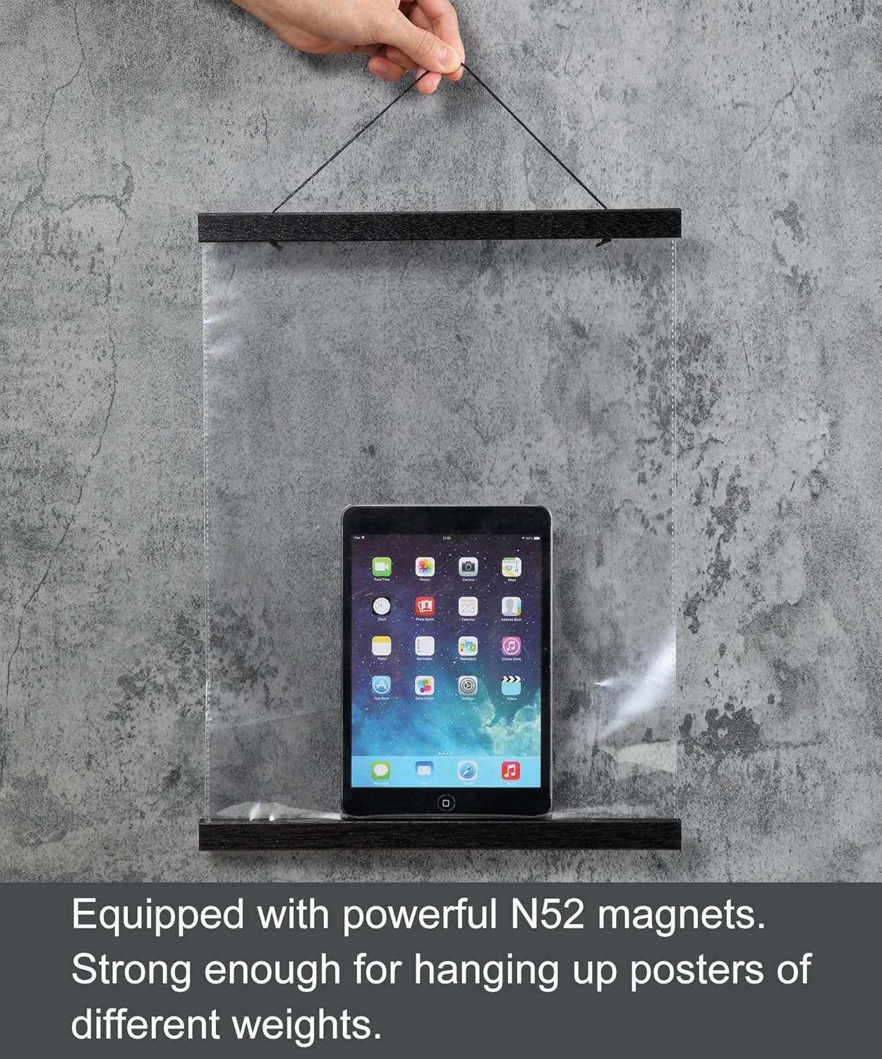 FALAMON Magnetic Poster Hanger Frame, 17x22 17x24 17x11 Teak Wood Magnet Poster Frame for Posters, Prints, Photos, Pictures, Maps, Scrolls, and Canvas Artwork(Black, 17")