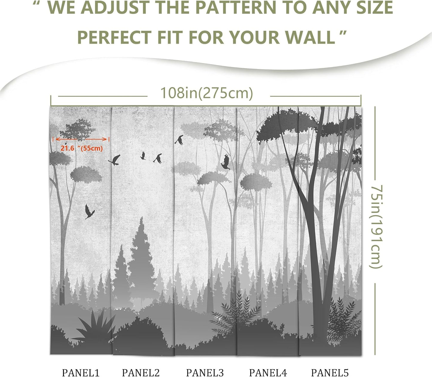 Gray Forest Wall Mural Wallpaper for Bedroom Living Room(Not Peel and Stick)