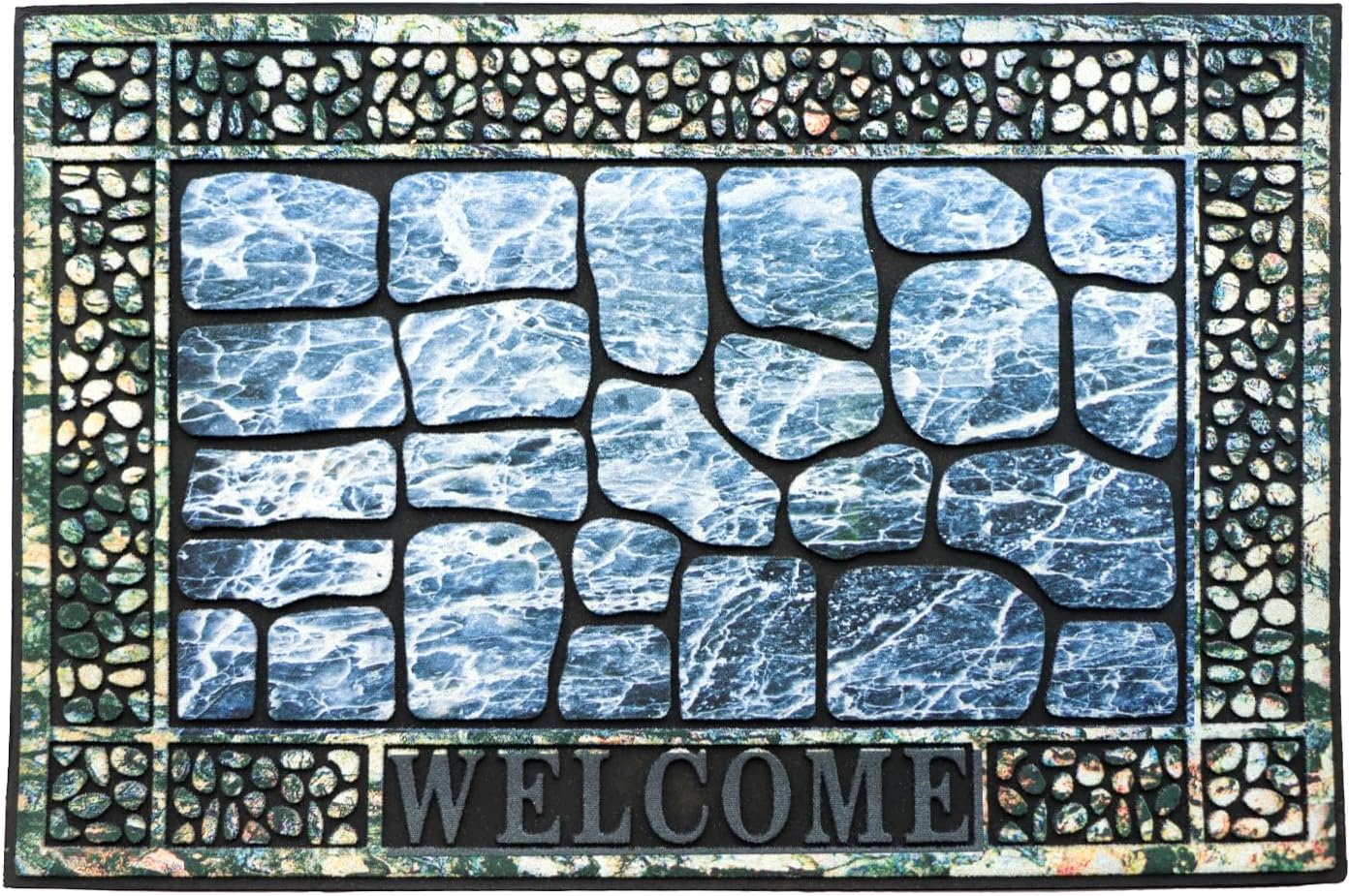 Door Mat Welcome Mat, Heavy Duty Door Mat 23.6 x 35.4 Inch Front Door Mat Rug Doormat for Outdoor Entrance Home Non-Slip Rubber Rug for Front Door, Outside, Entryway, Patio (Blue Welcome)