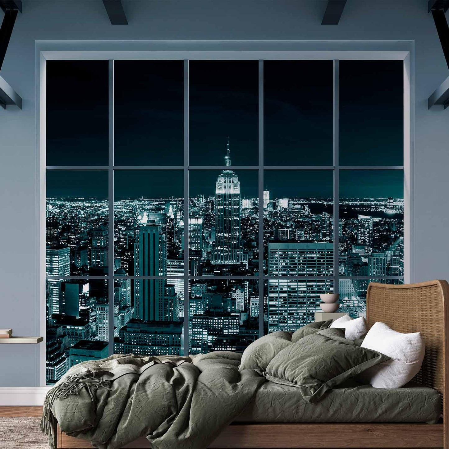 artgeist Premium Wall Mural New York City 216x98 in - Non-Woven Photo Wallpaper Art Print Fleece Wall Mural Decoration Poster Picture Design Night Window View Skyline Panorama c-A-0074-a-f
