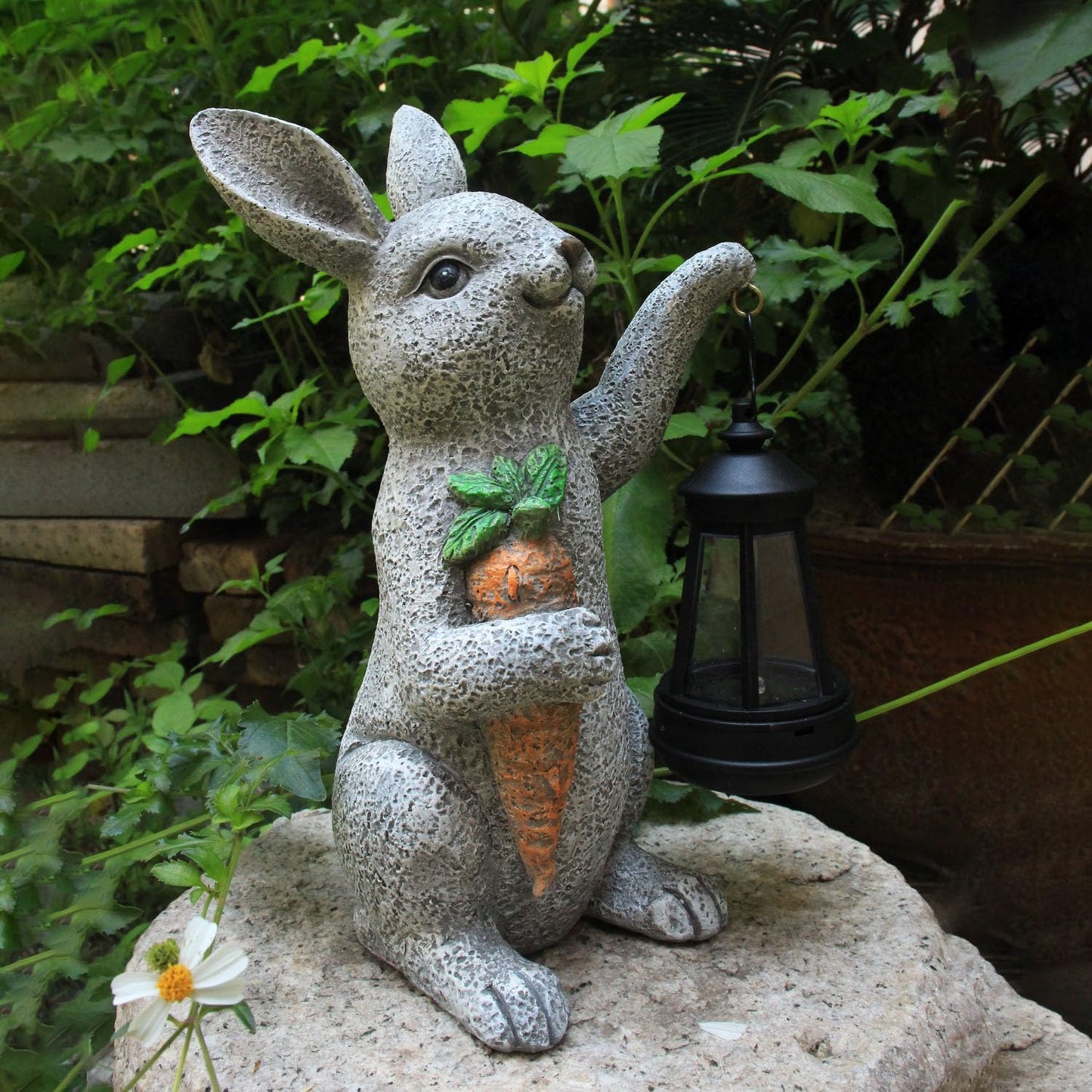 Garden Statues Rabbit Solar Lantern Outdoor Handmade Resin Statue Bunny with Cute Carrot for Patio, Yard,Mother's Day Gift Ideas (rabbit1)