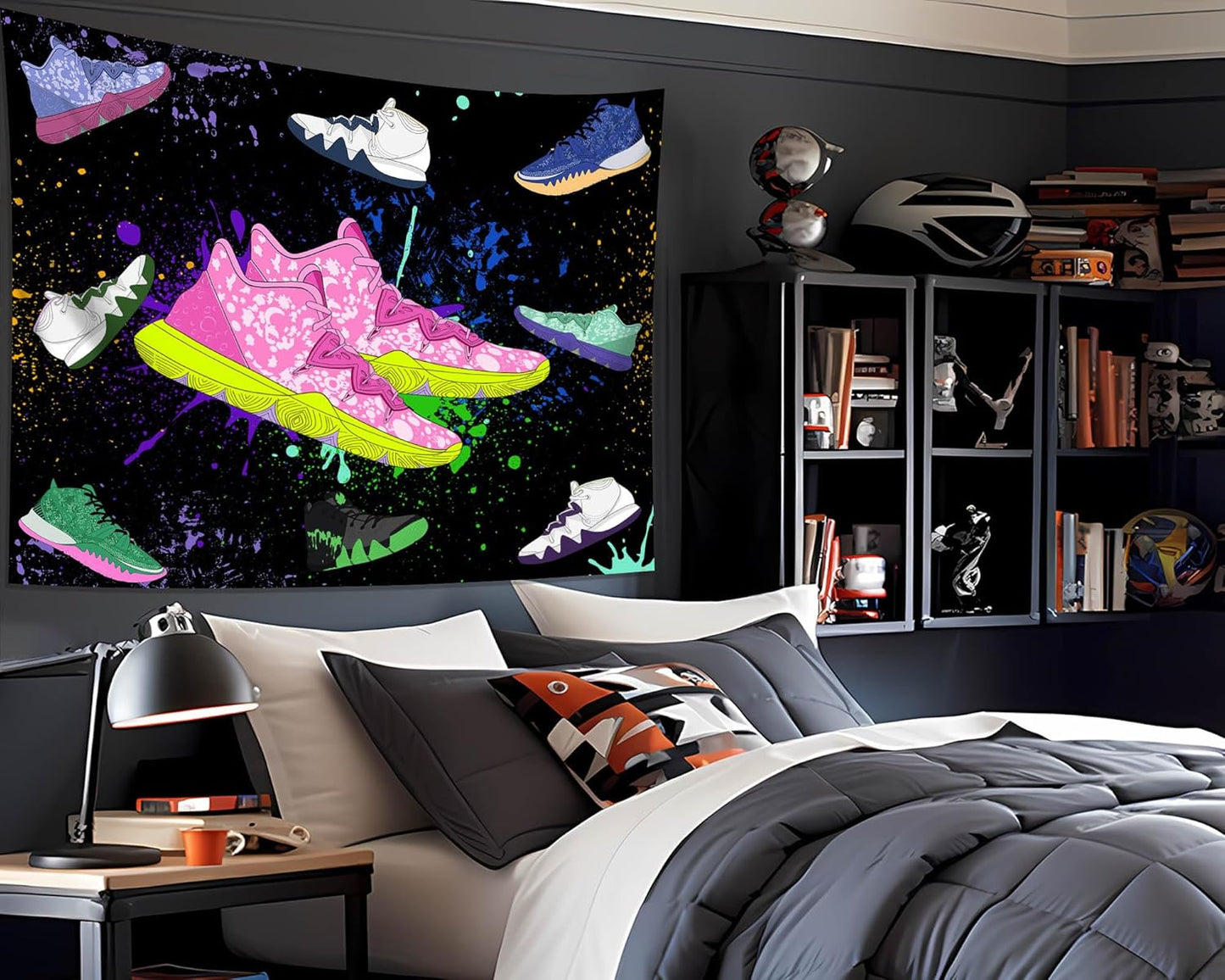 dueeia Sneaker Tapestry Wall Hanging Sneakerhead Ball Party Decorations Basketball Shoes Sports Backdrop for Teen Boys Mens Bedroom Living Room Dorm Wall Decor (59.1"x51.2")