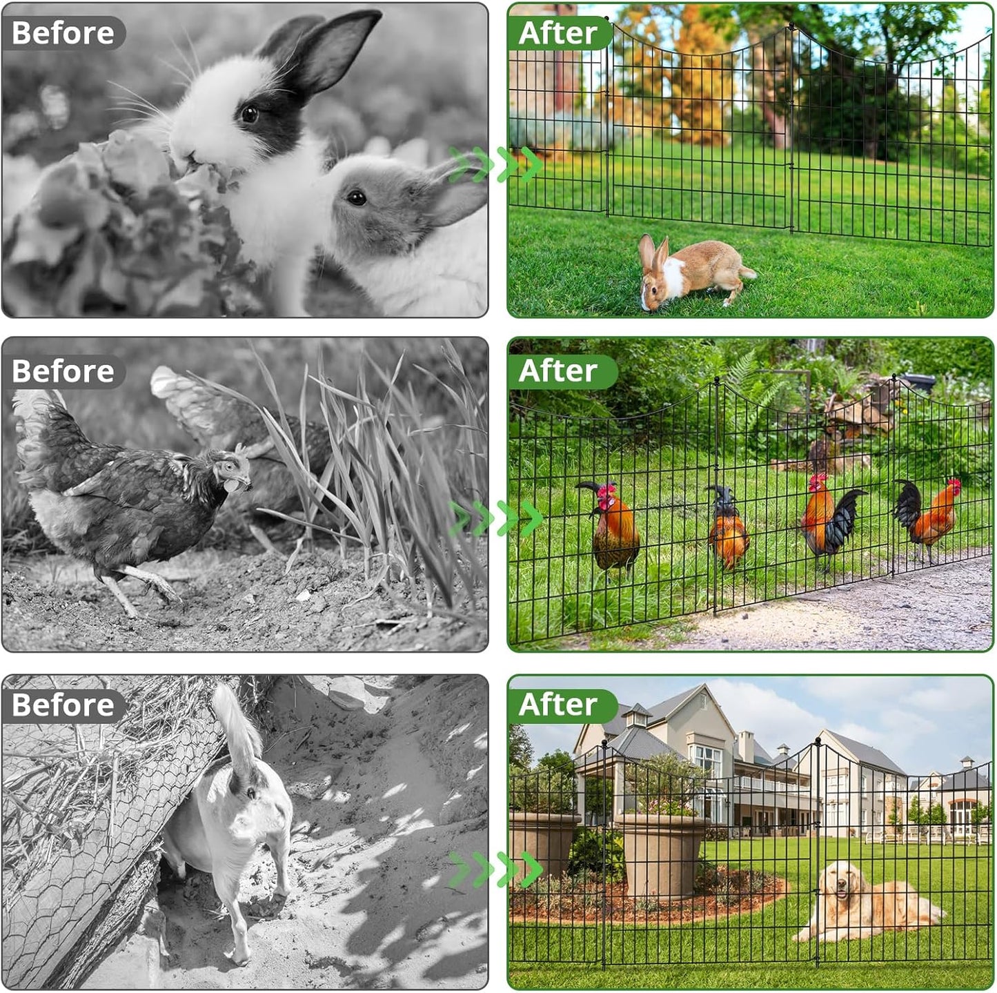 10 Panels No Dig Decorative Garden Fence for Yard, 32 in(H) X 24 ft(L) Rustproof Metal Wire Animal Barrier Fence for Dogs, Rabbits, Landscape Edging, and Patio with 11 Temporary Fencing Stakes