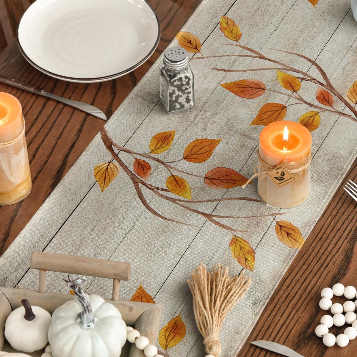 Artoid Mode Wood Gnomes Pumpkins Sunflower Maple Leaves Fall Table Runner, Kitchen Dining Table Decoration for Home Party Decor 13 x 36 Inch