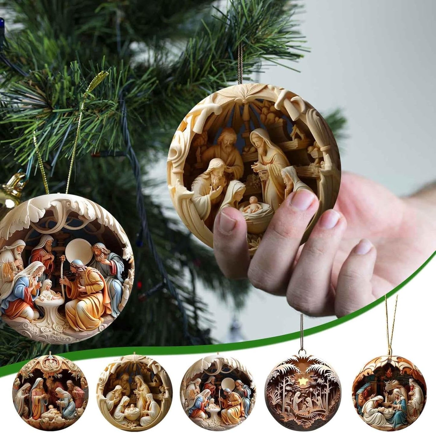 6 Pack Nativity Scene Ornaments - 3.15'' Diameter & Gifts Boxed Keepsake | Christmas Tree Nativity Scene Hanging Ornaments, The Birth of Jesus Decor, Religious Gifts for Christian & Family
