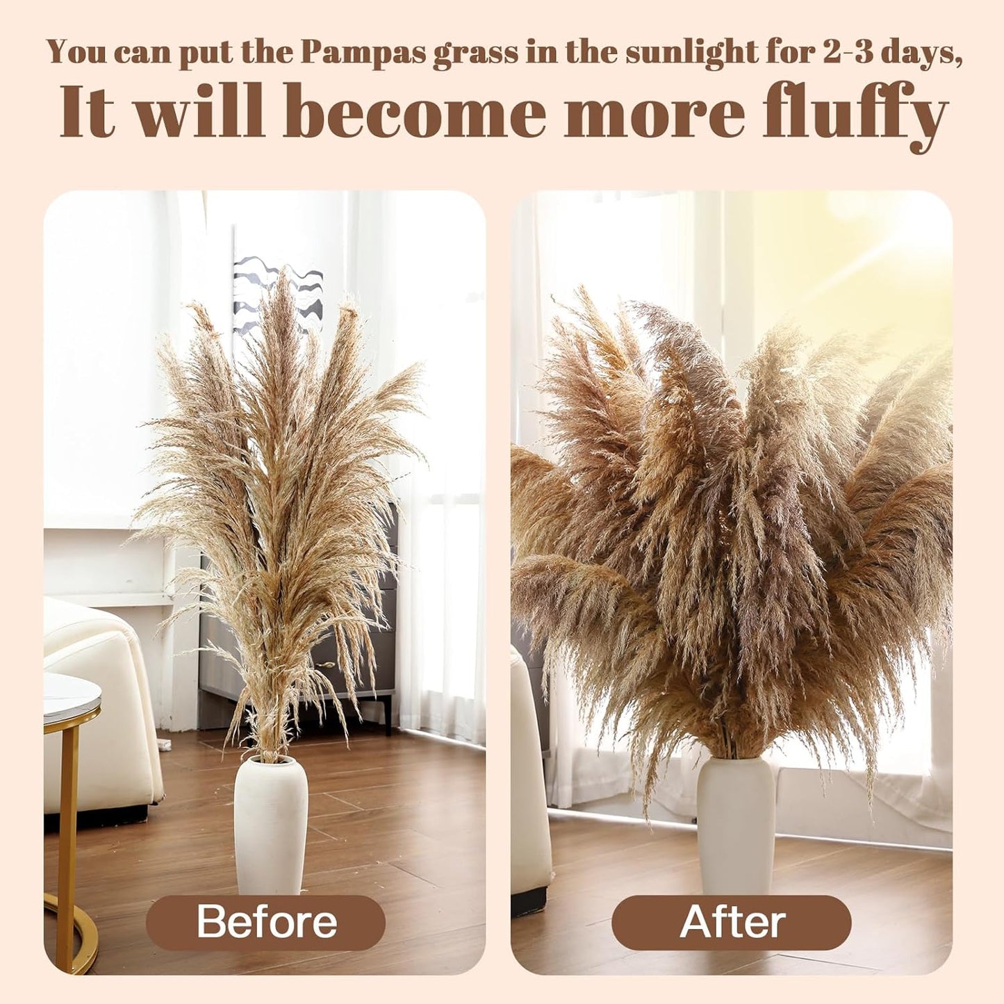46" inch 11 Stems Natural Pampas Grass Tall Decor,Pompas Grass,Large Borwn Tall Pampas Grass for Floor Vase,Wedding Decorations,Party,Boho Home Decor,and Creating a Boho Ambiance