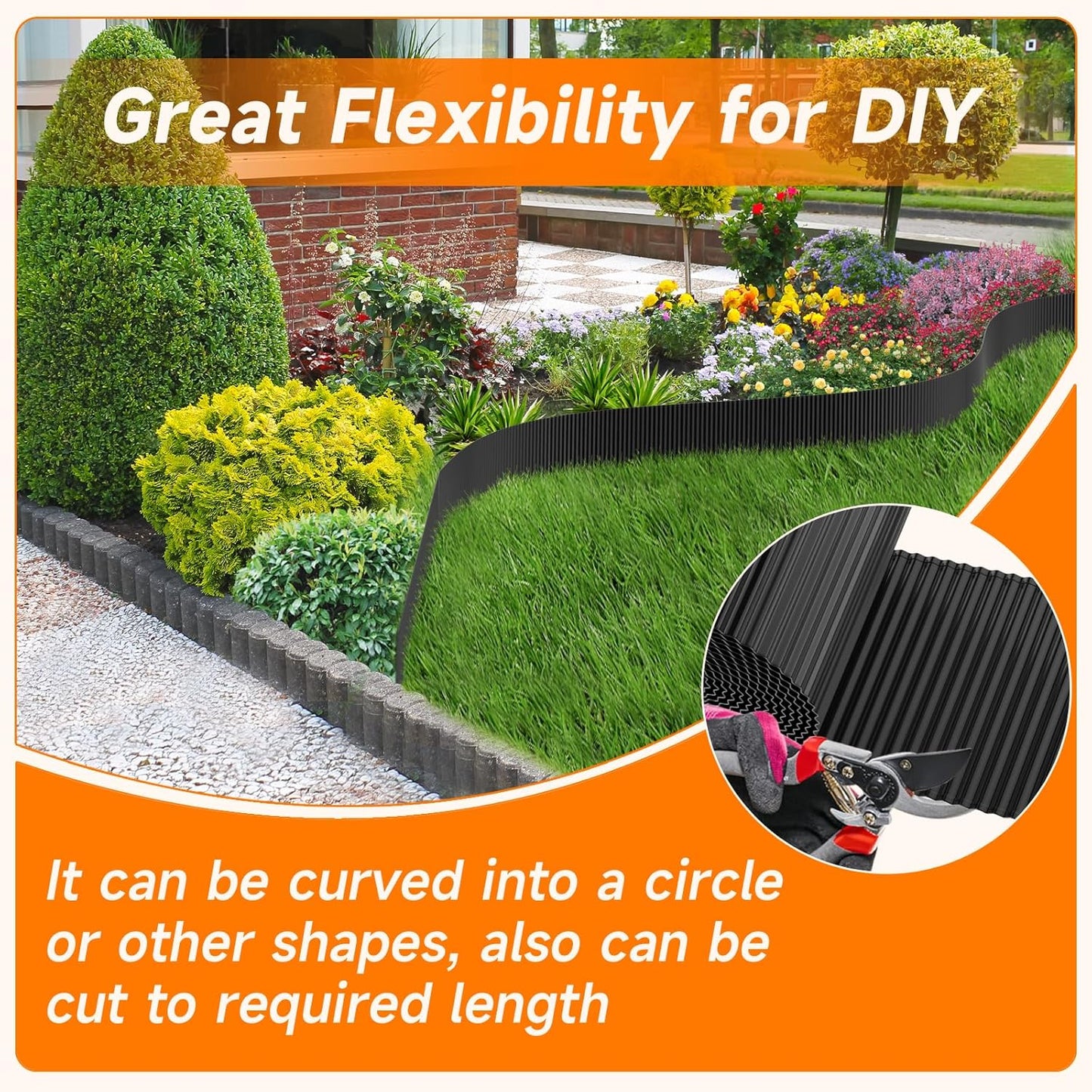 Corrugated Garden Edging, 12"×10Ft Galvanized Steel Landscape Edging & Lawn Edging Border, Metal Garden Border for Flower Beds, Garden，Lawn，Raised Beds & Tree Surrounds (Black)