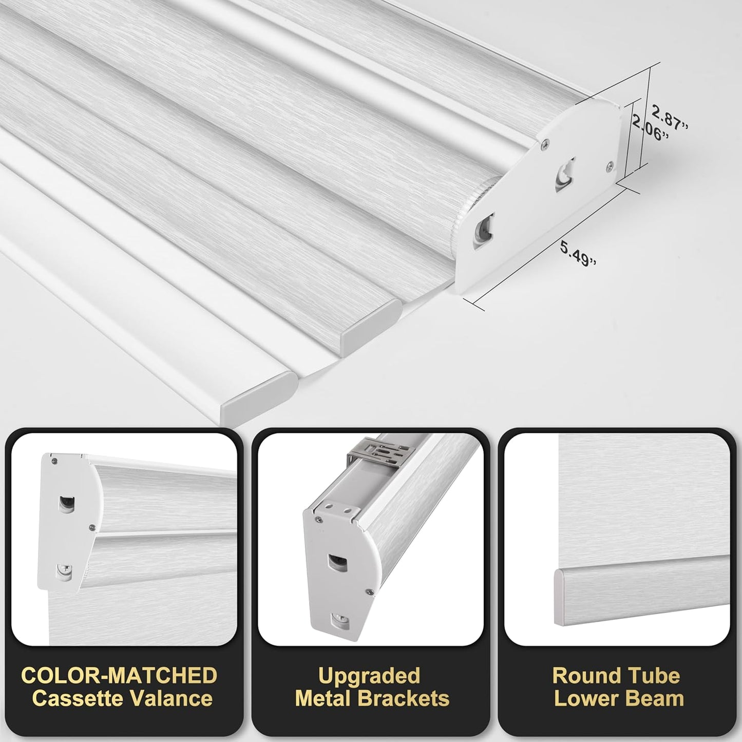 BERISSA Cordless Dual Roller Shades with Cassette Valance, Double Window Shades Blackout and Light Filtering, Day and Night for Home Office Door. Striped Jacquard White. 58 W x 56" H