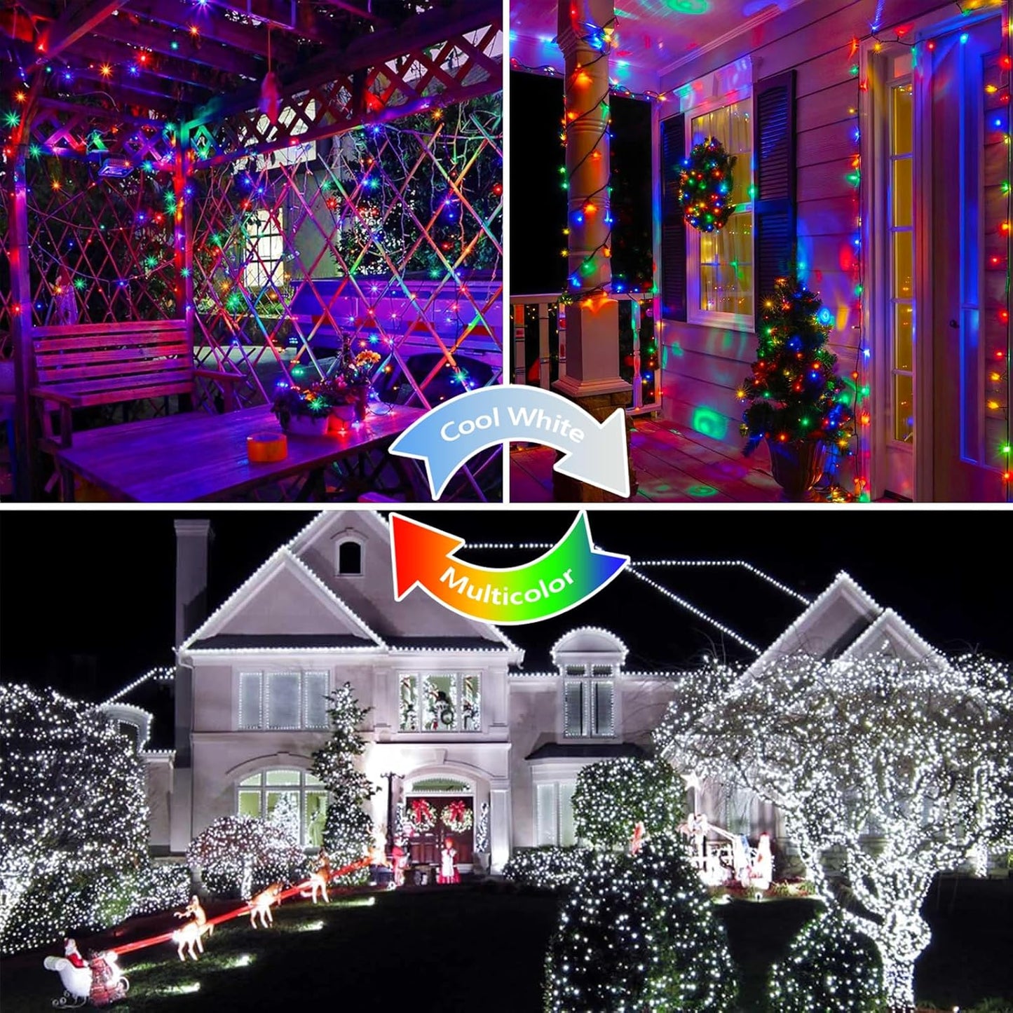 75.8 FT 200 LED Color Changing Christmas String Lights with Remote & Timer & Memory Function, 9 Lighting Modes Waterproof Twinkle Lights for Xmas Tree Holiday Party Garden (Cool White & Multicolor)