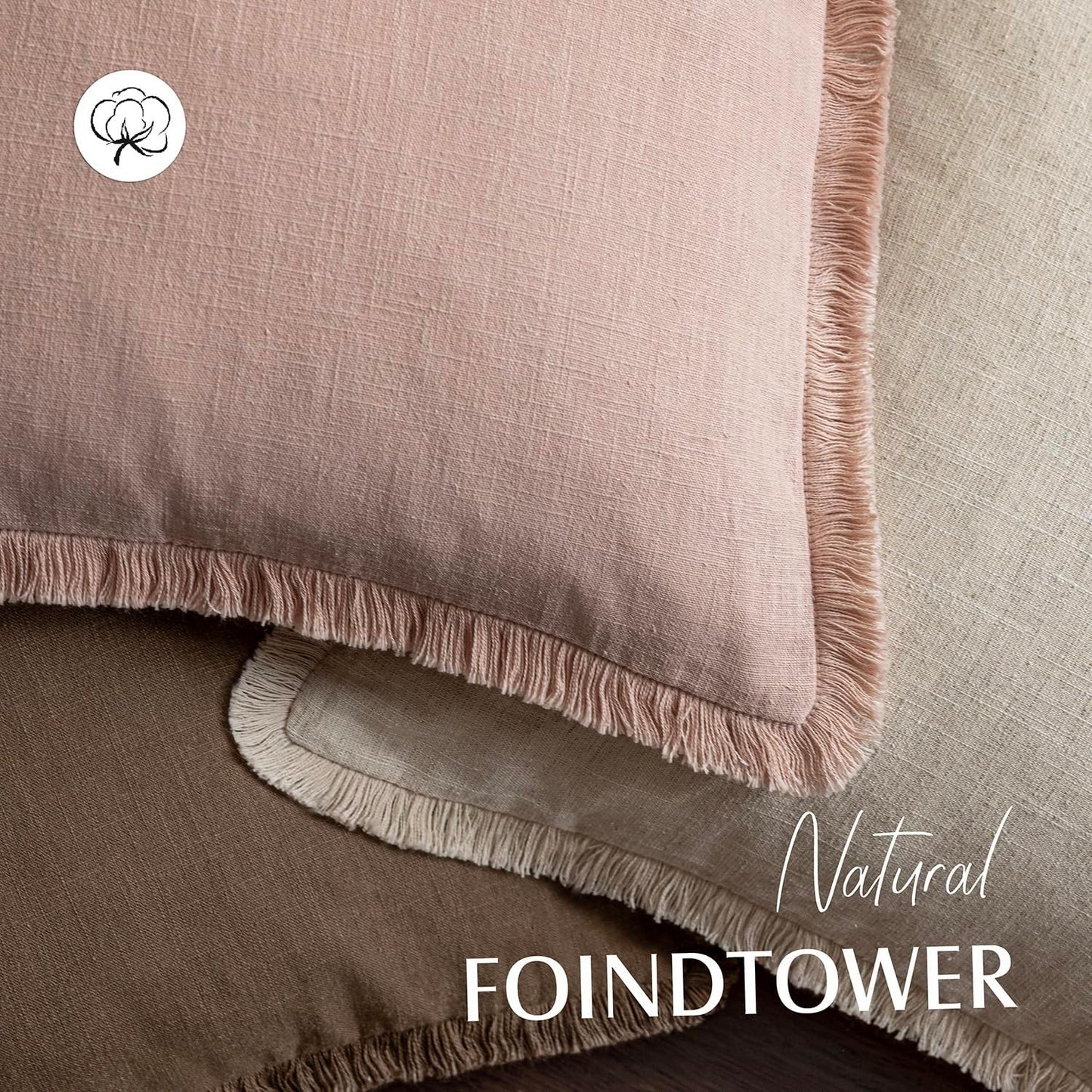 Foindtower Set of 2 Decorative Linen Fringe Throw Pillow Covers Cozy Boho Farmhouse Cushion Cover with Tassels Soft Accent Pillowcase for Couch Sofa Bed Living Room Home Decor,26×26 Inch,Light Pink