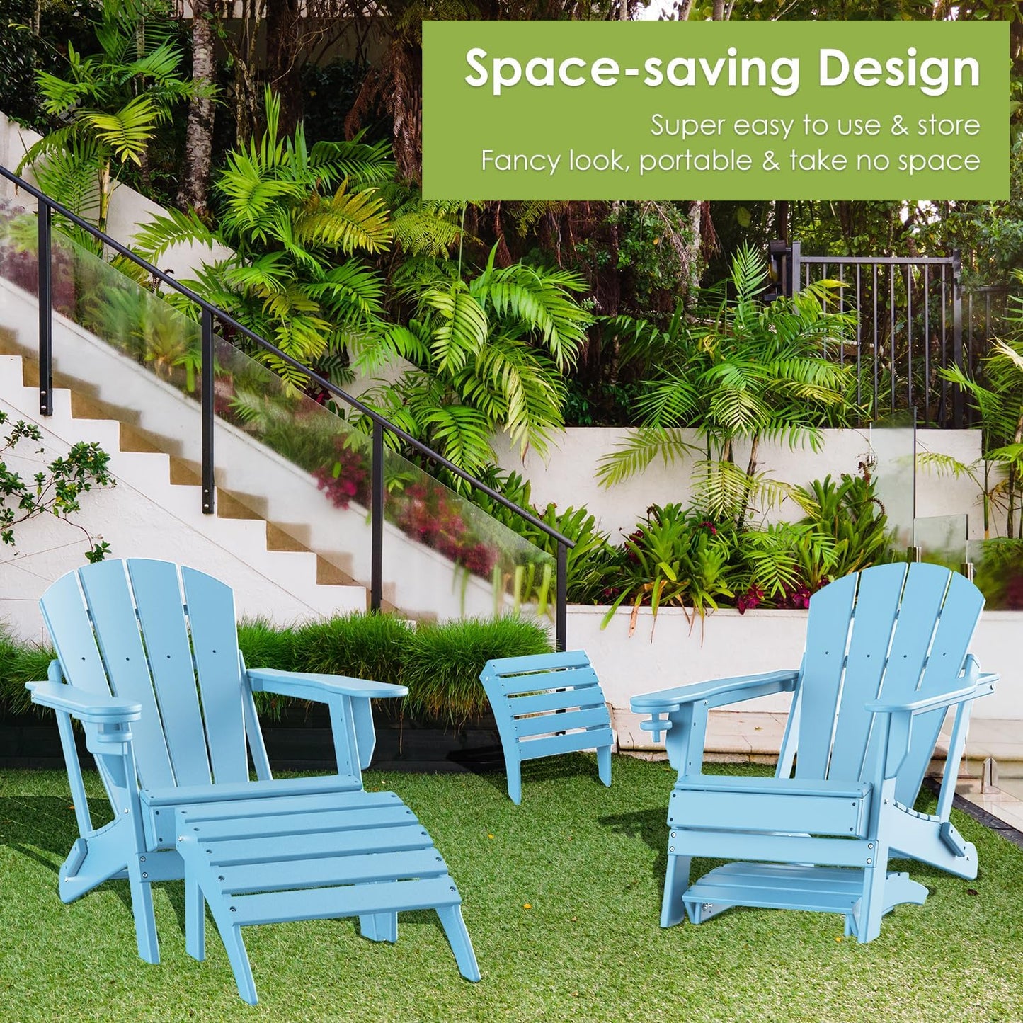 GREENVINES Adirondack-Ottoman | Set of 4 | HDPE Plastic | Outdoor Footrest | All Weather | Foot Rest | Foot Stool | Arctic | for Adirondack Chair | for Patio Backyard Pool