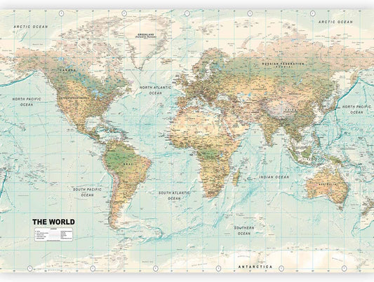 artgeist Premium Wall Mural World Map 138x101 in - XXL Non-Woven Wallpaper Fleece Wall Decor Photo Print Picture Image Design Home Map of The World k-A-0091-a-d