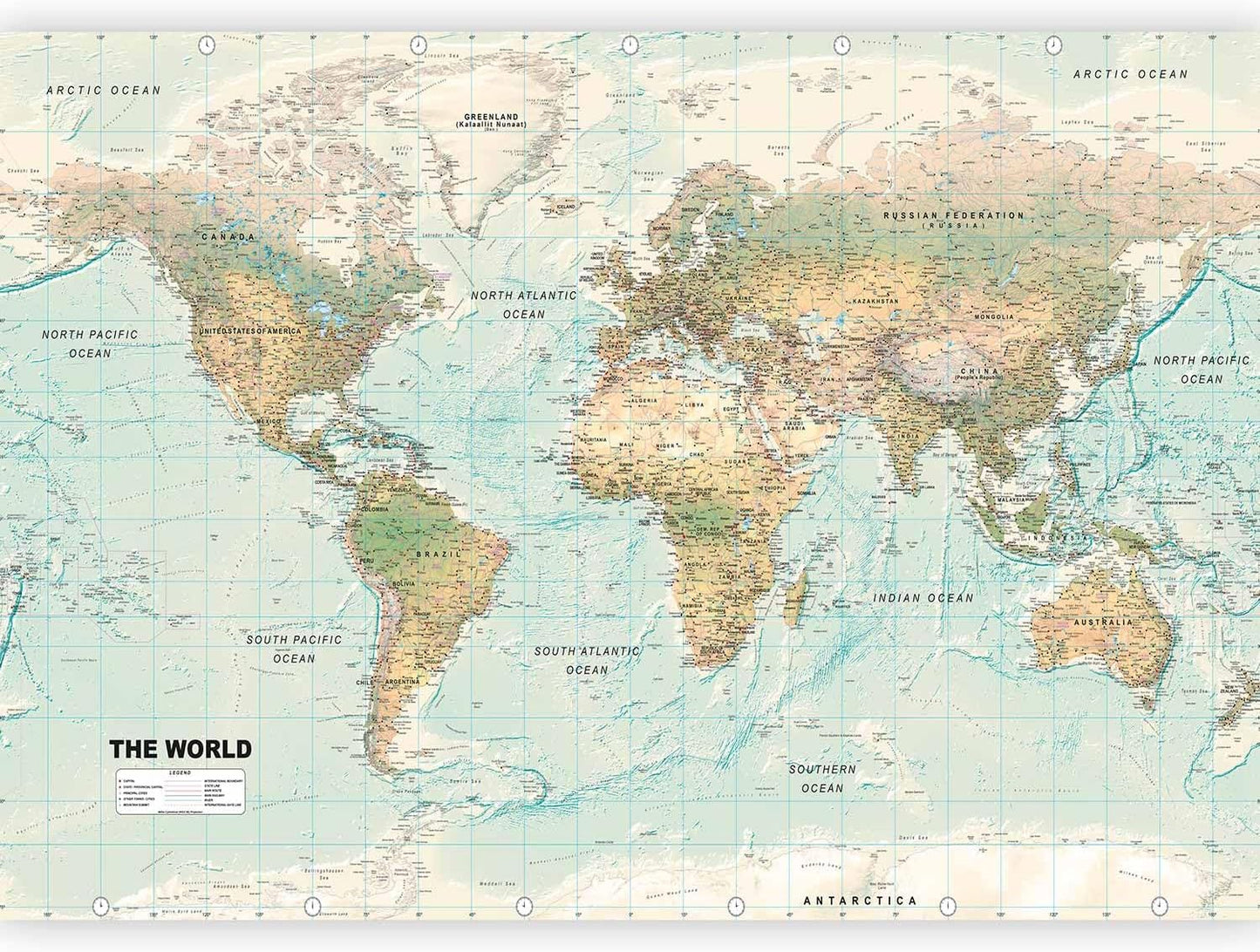 artgeist Premium Wall Mural World Map 118x83 in - XXL Non-Woven Wallpaper Fleece Wall Decor Photo Print Picture Image Design Home Map of The World k-A-0091-a-d