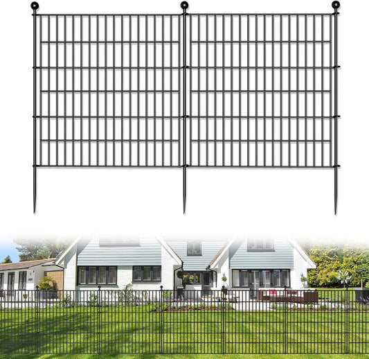 10 Panels No Dig Decorative Outdoor Garden Fence for Yard, 32 in(H) X 23.6 ft(L) Animal Barrier Fencing Rustproof Metal Wire Panel Border for Dog, Rabbits, and Patio Temporary Ground Stakes