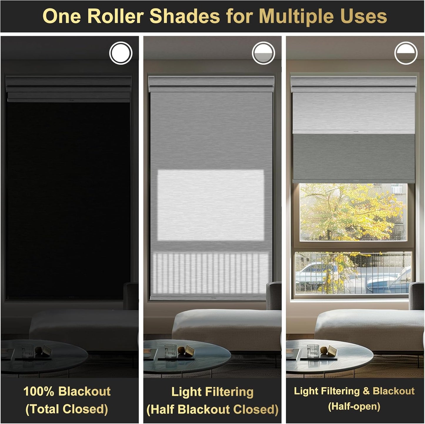 BERISSA Cordless Dual Roller Shades with Cassette Valance, Double Shades - Blackout and Light Filtering, Day and Night for Home Office Door - Grey and White, 56 W x 64" H